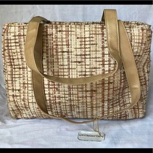 Tan vegan woven raffia large shoulder bag tote